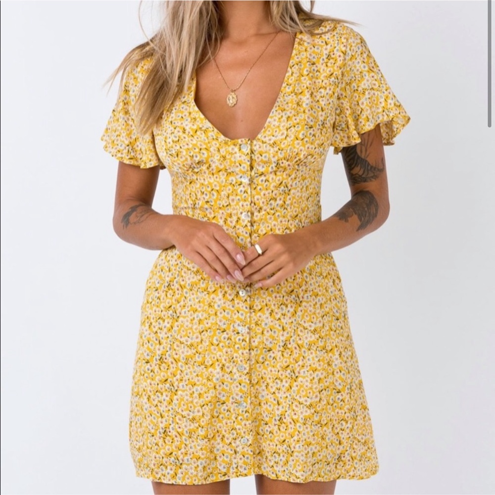 Princess Polly Yellow button down floral dress
